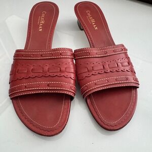 Cole Haan Resort Red Leather Slide Sandals Block Heel‎ Women's Shoes 7.5 B